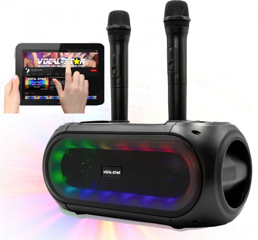 Vocal-Star Portable Bluetooth Karaoke Machine with Led Lights Effects and 2 Wireless Microphones VS-MT