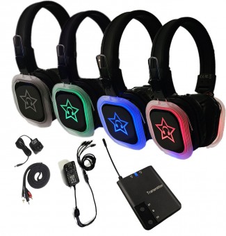 4 x Vocal-Star Silent Disco Party Wireless Headphones With Transmitter. image