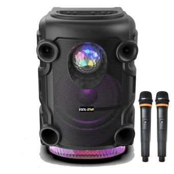 Vocal-Star Portable Disco Karaoke Machine With Bluetooth, 2 Wireless Microphones & Light Effects image