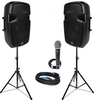 Vocal-Star 1000w Speaker System, Speaker Stands & 2 Wireless Microphones  image